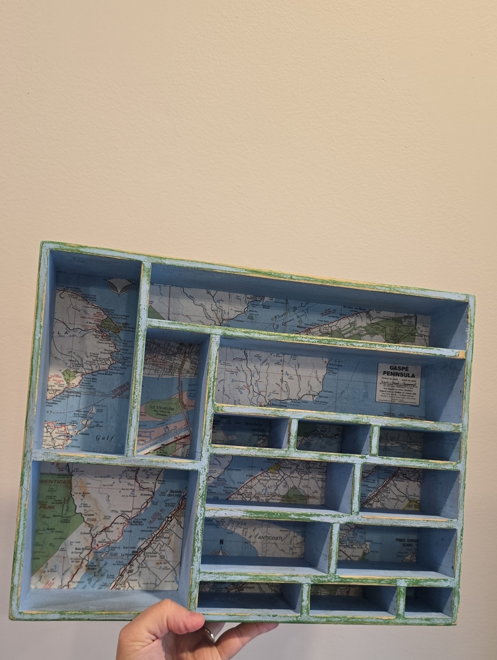 Vintage Gqspe Map Print Trinket Shelf